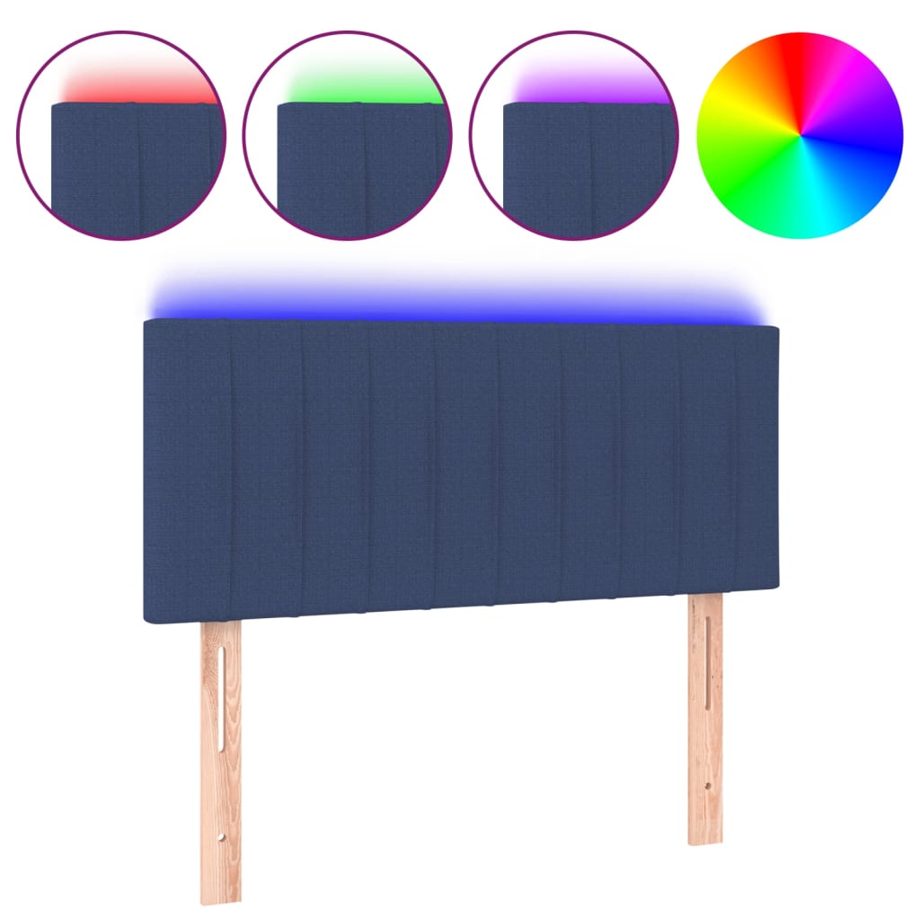 sengegavl med LED-lys 80x5x78/88 cm stof blå