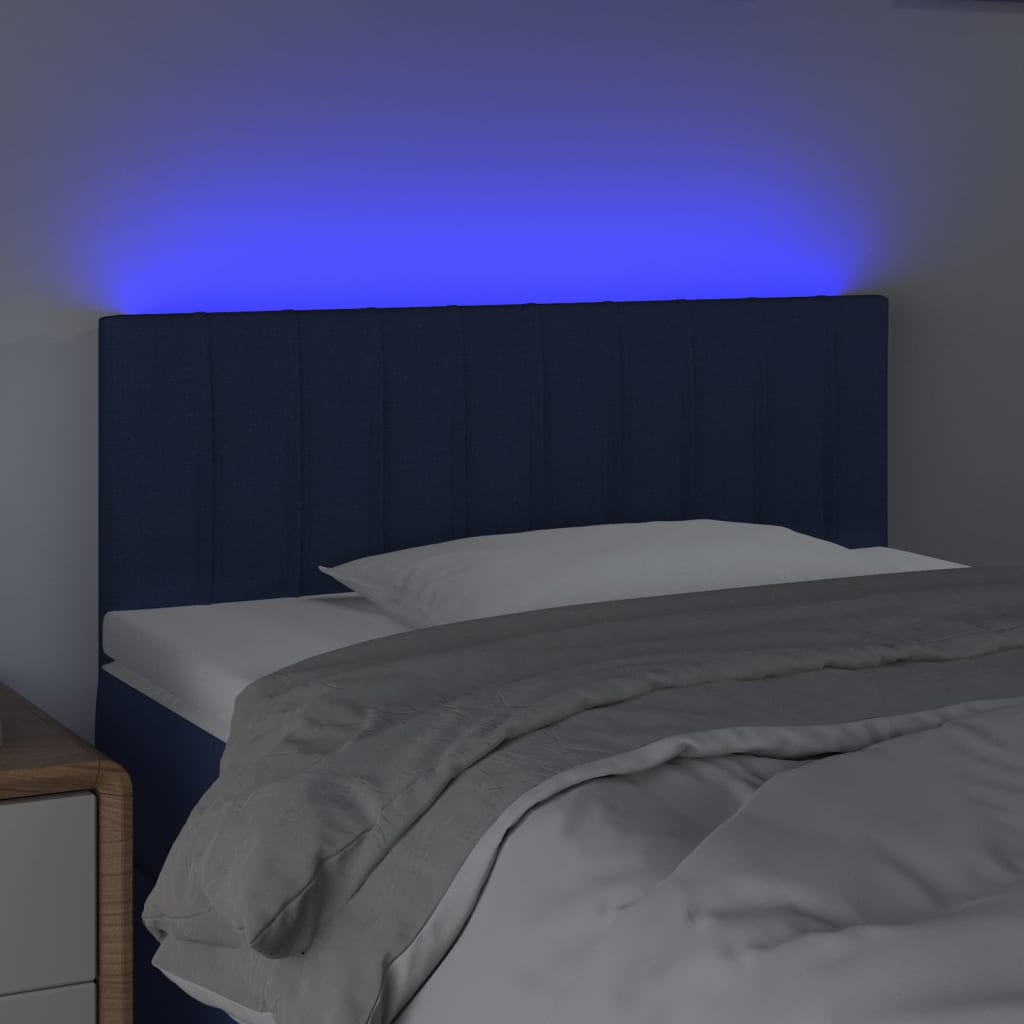 sengegavl med LED-lys 80x5x78/88 cm stof blå