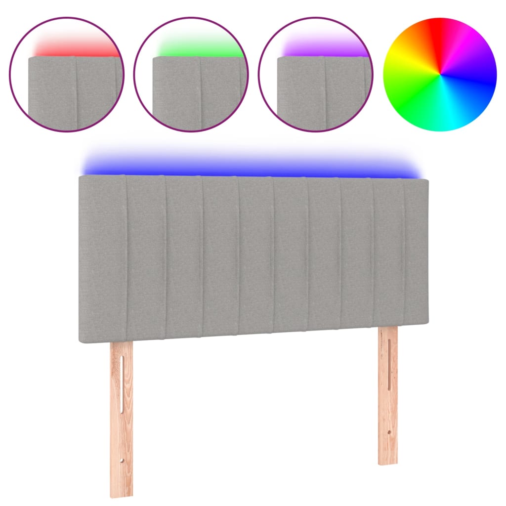 sengegavl med LED-lys 90x5x78/88 cm stof lysegrå