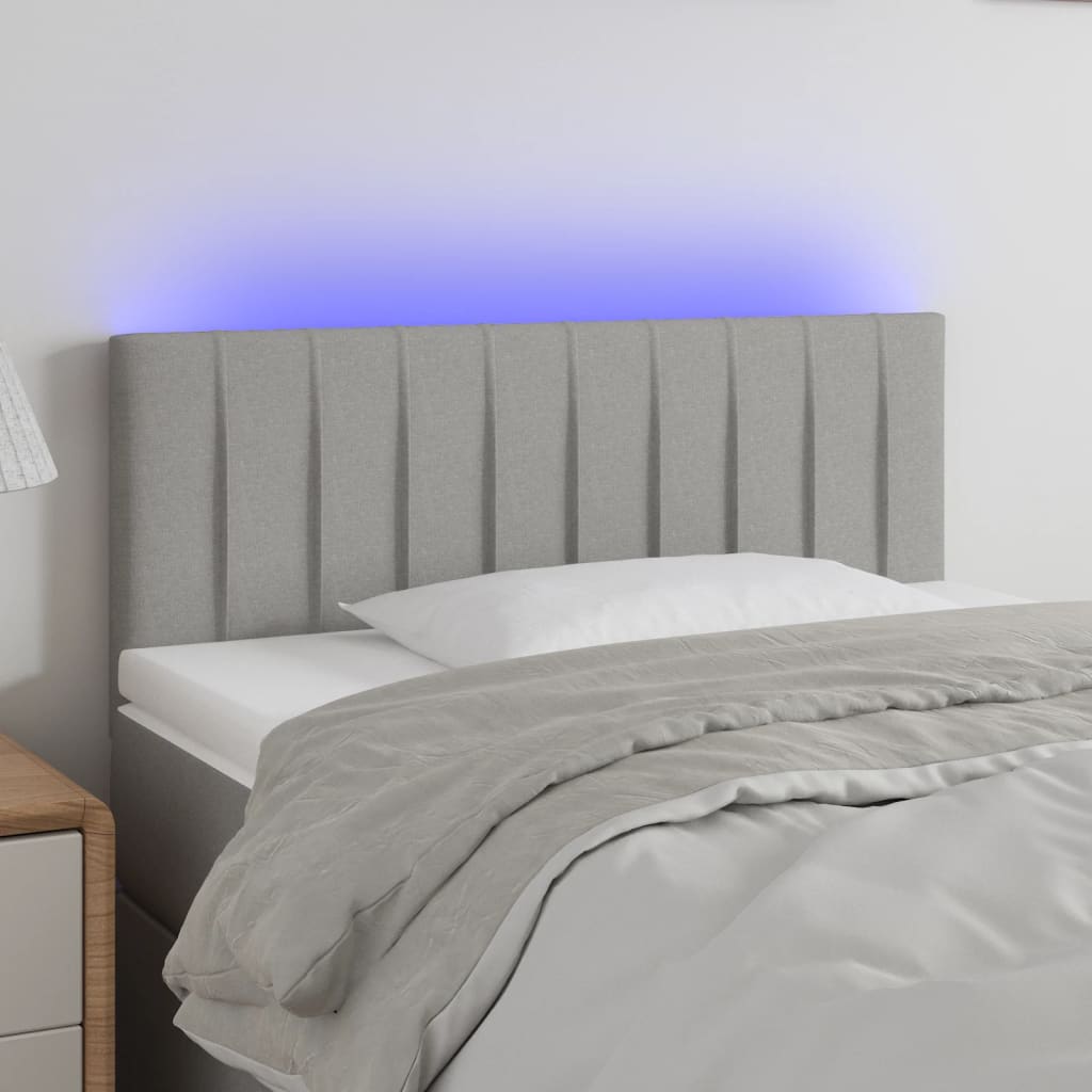 sengegavl med LED-lys 90x5x78/88 cm stof lysegrå
