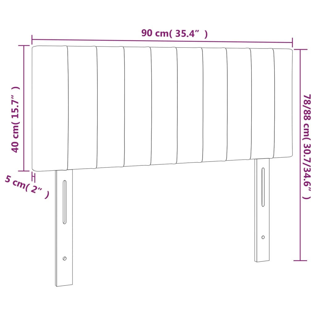 sengegavl med LED-lys 90x5x78/88 cm stof cremefarvet
