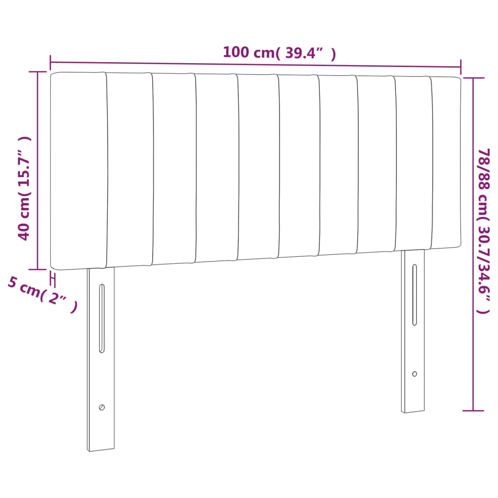 sengegavl med LED-lys 100x5x78/88 cm stof lysegrå