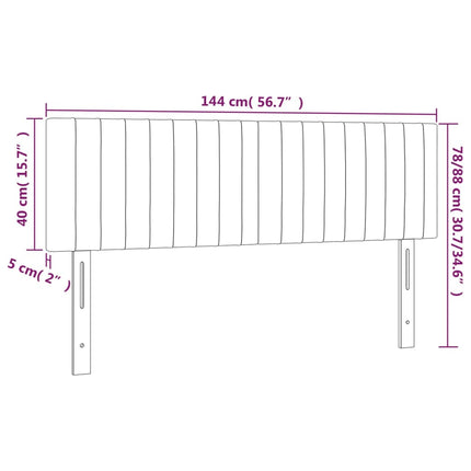 sengegavl med LED-lys 144x5x78/88 cm stof lysegrå