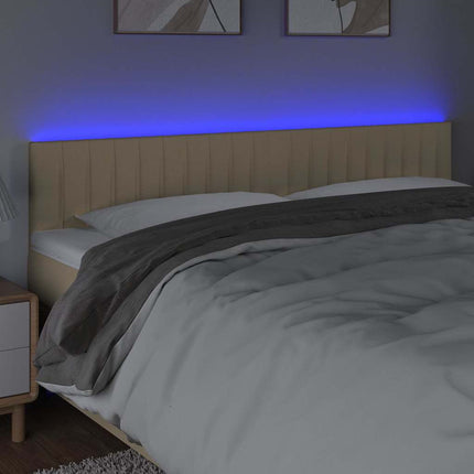 sengegavl med LED-lys 180x5x78/88 cm stof cremefarvet