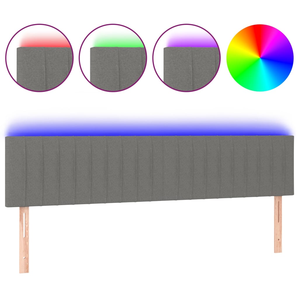 sengegavl med LED-lys 200x5x78/88 cm stof mørkegrå