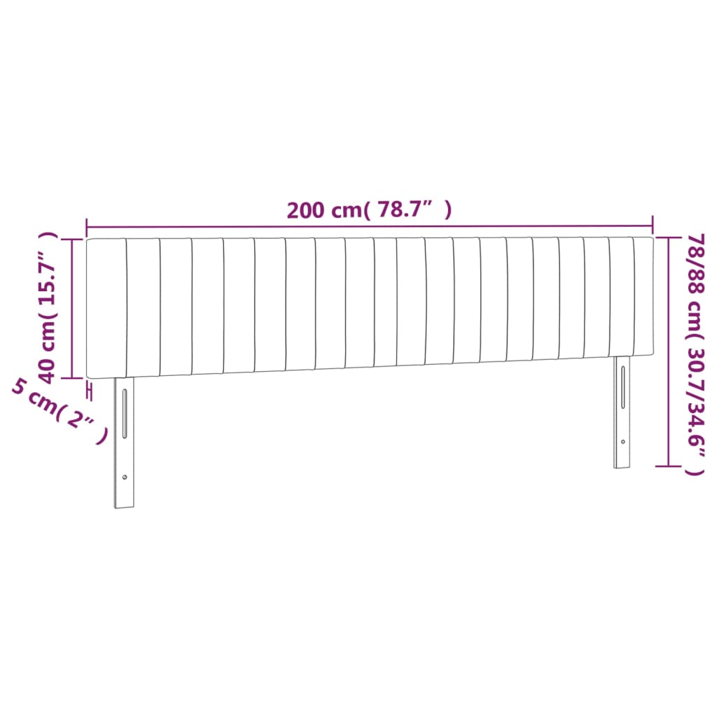 sengegavl med LED-lys 200x5x78/88 cm stof blå