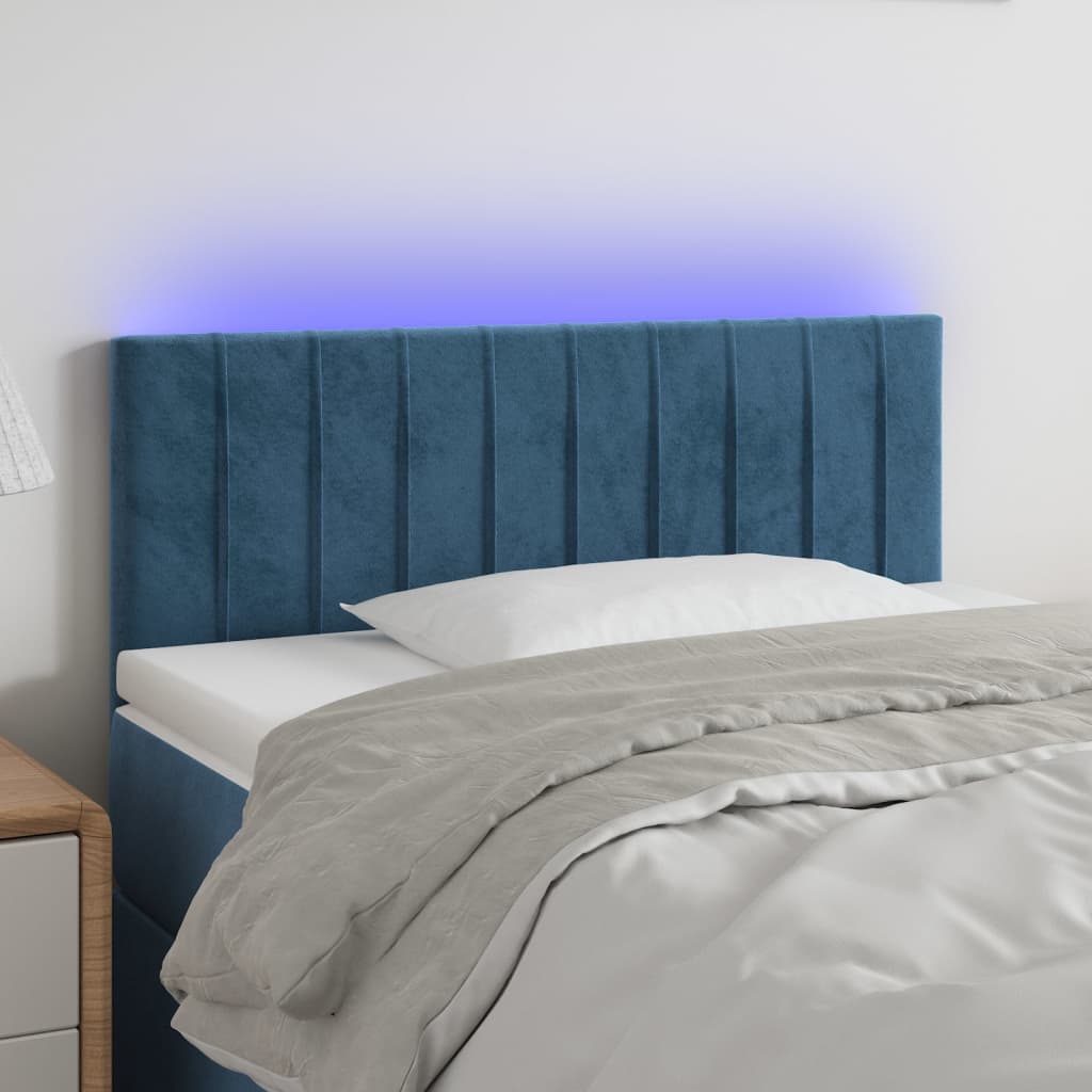 sengegavl med LED-lys 80x5x78/88 cm velour mørkeblå