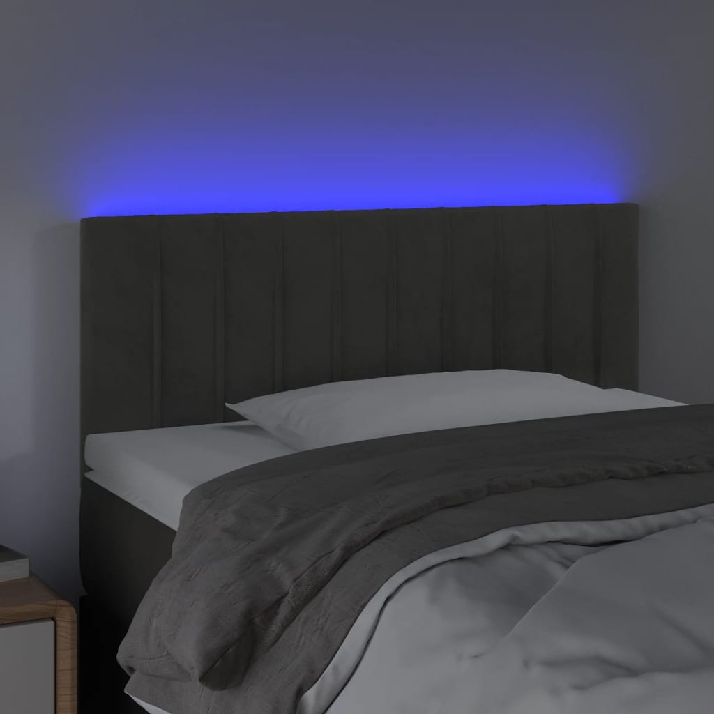 sengegavl med LED-lys 90x5x78/88 cm fløjl mørkegrå