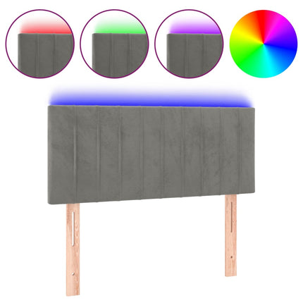 sengegavl med LED-lys 100x5x78/88 cm fløjl lysegrå
