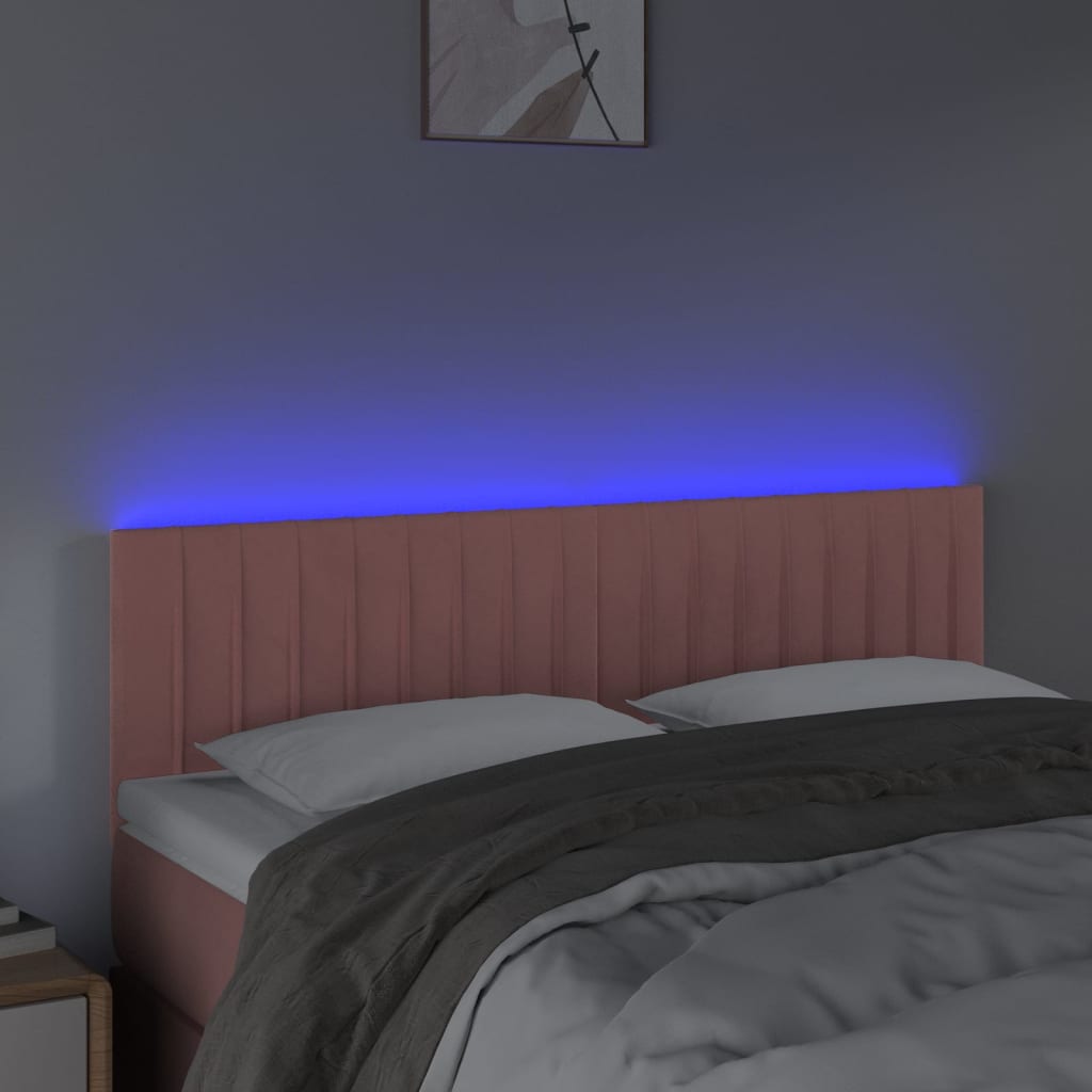 sengegavl med LED-lys 144x5x78/88 cm fløjl lyserød