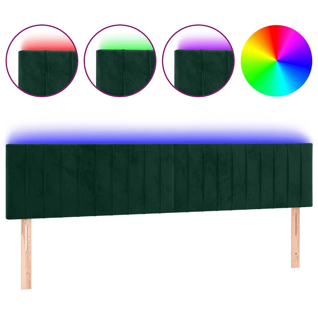 sengegavl med LED-lys 160x5x78/88 cm fløjl mørkegrøn