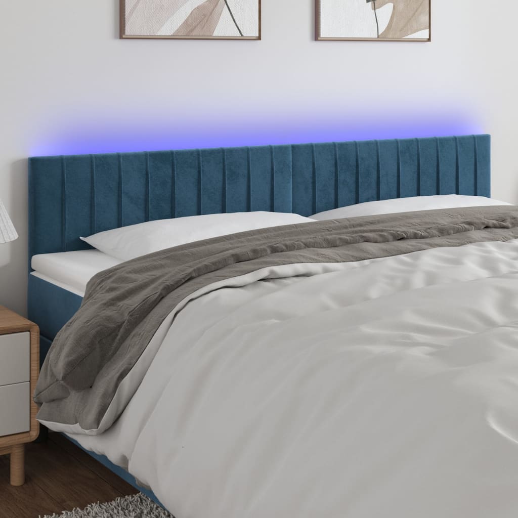 sengegavl med LED-lys 160x5x78/88 cm fløjl mørkeblå