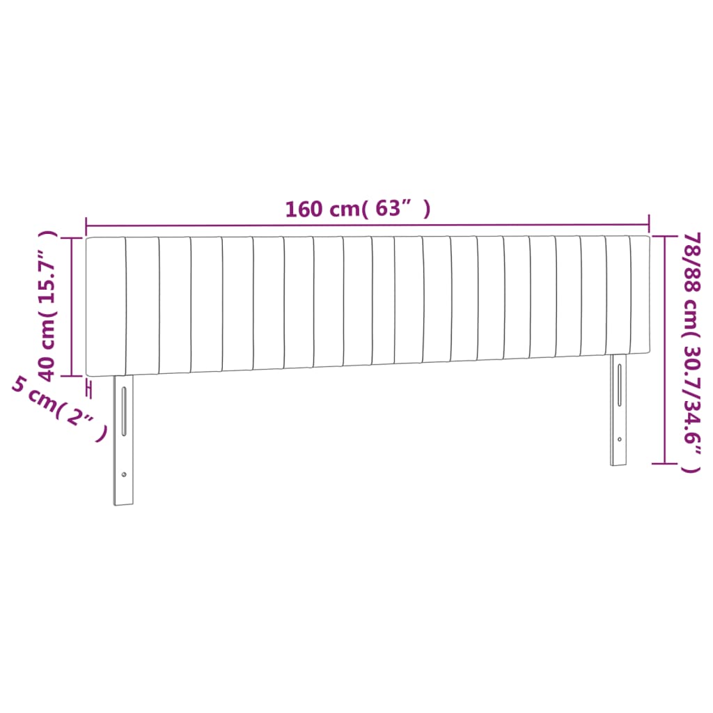 sengegavl med LED-lys 160x5x78/88 cm velour lyserød