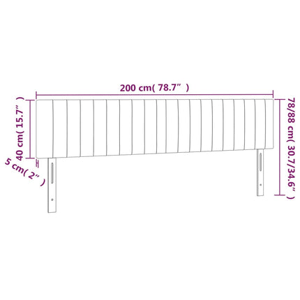 sengegavl med LED-lys 200x5x78/88 cm fløjl lysegrå