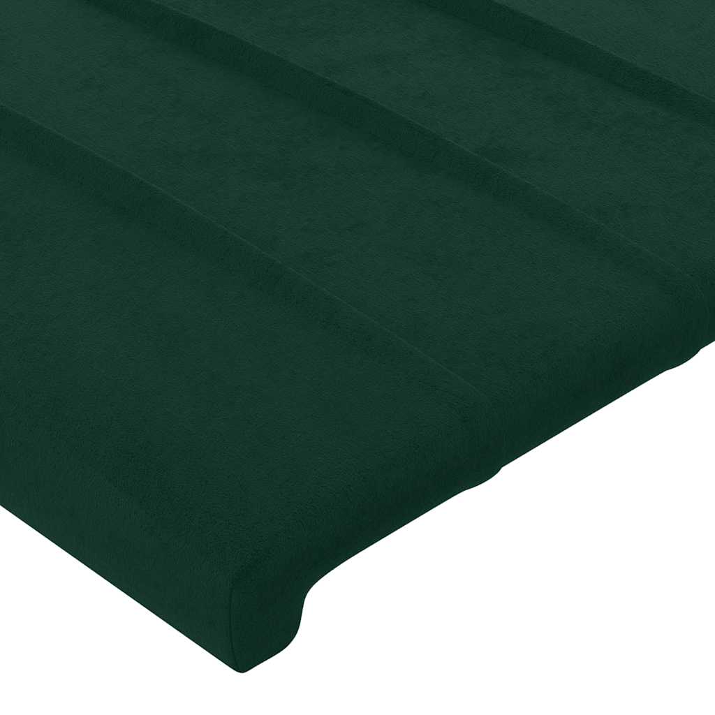 sengegavl med LED-lys 200x5x78/88 cm fløjl mørkegrøn