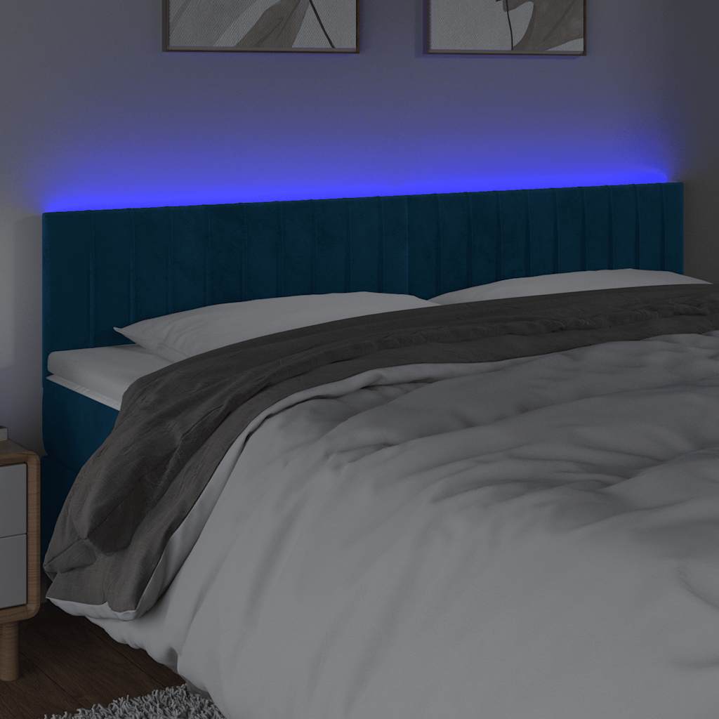 sengegavl med LED-lys 200x5x78/88 cm fløjl mørkeblå