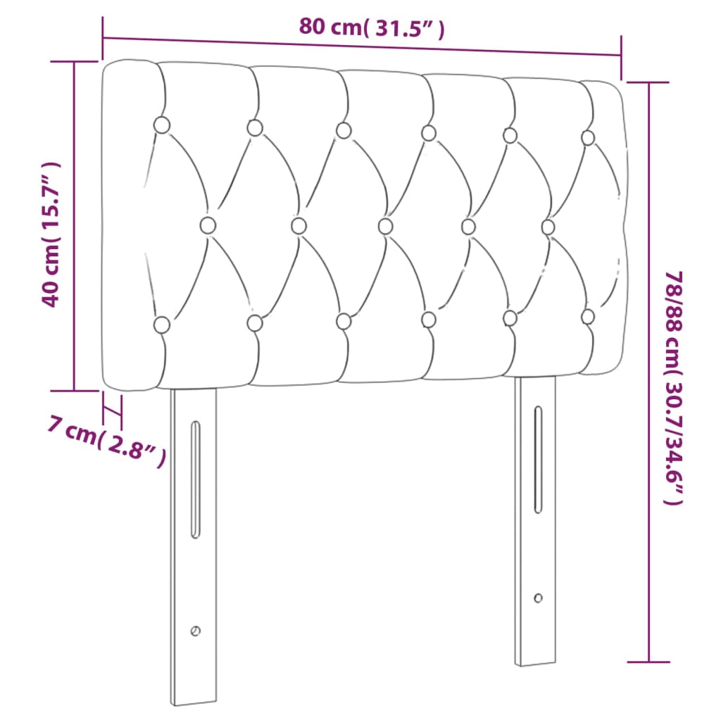 sengegavl med LED-lys 80x7x78/88 cm stof lysegrå