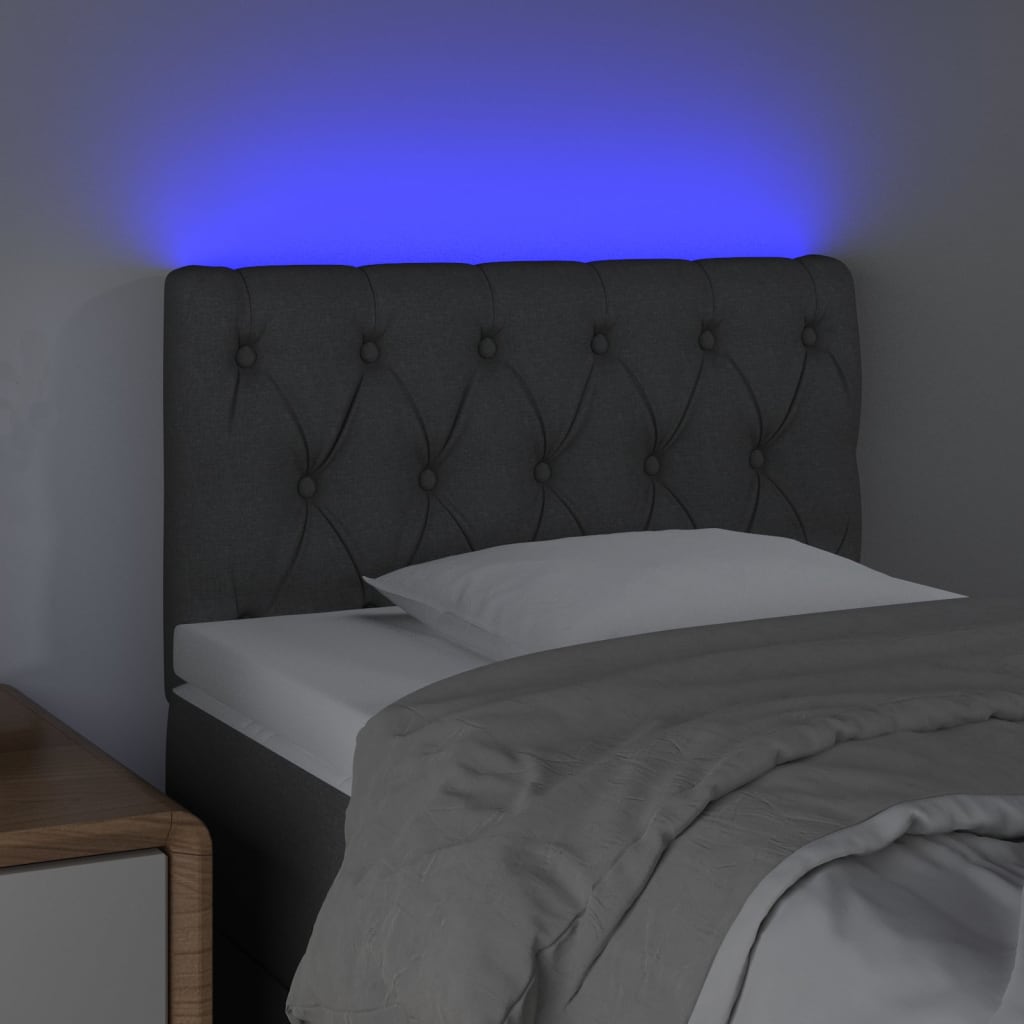 sengegavl med LED-lys 80x7x78/88 cm stof mørkegrå