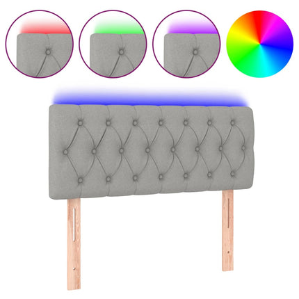 sengegavl med LED-lys 90x7x78/88 cm stof lysegrå