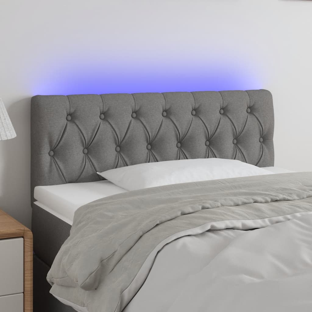 sengegavl med LED-lys 90x7x78/88 cm stof mørkegrå