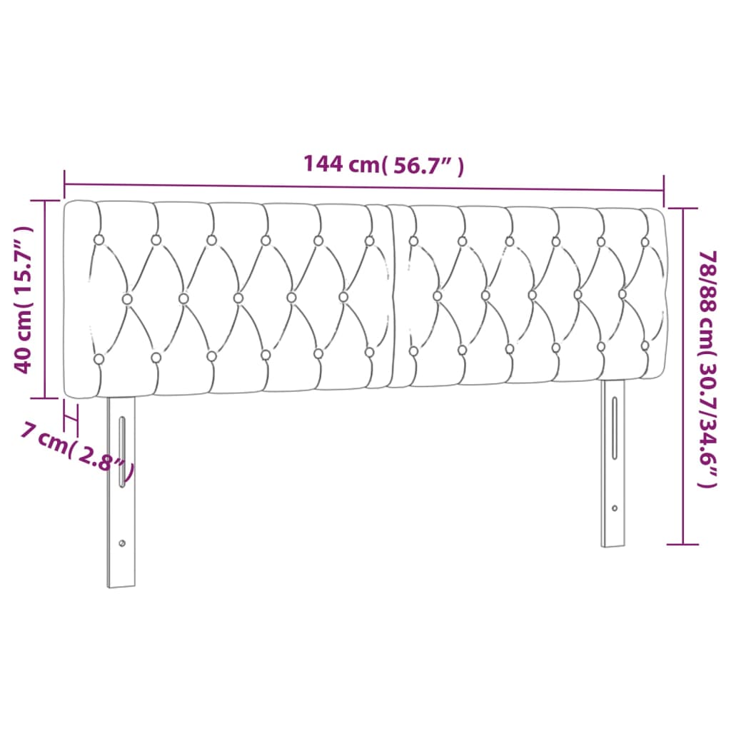 sengegavl med LED-lys 144x7x78/88 cm stof cremefarvet