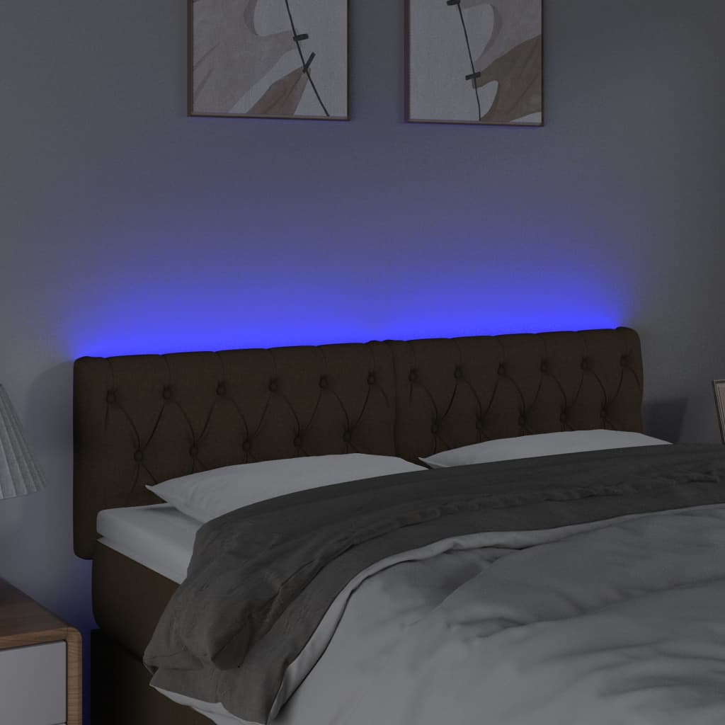 sengegavl med LED-lys 160x7x78/88 cm stof mørkebrun
