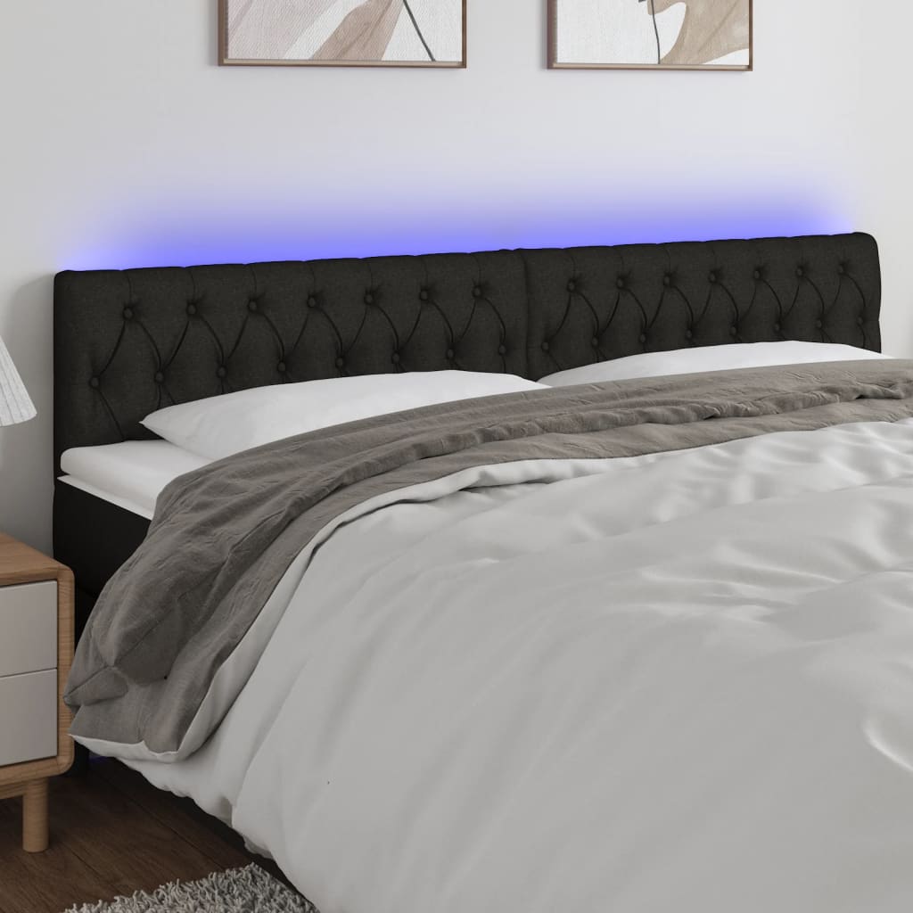 sengegavl med LED-lys 200x7x78/88 cm stof sort