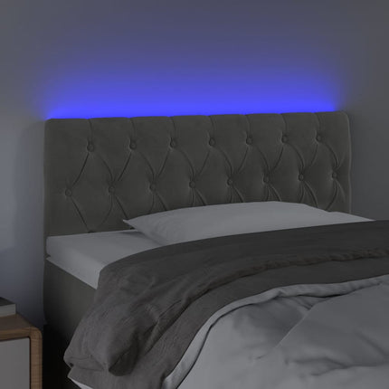 sengegavl med LED-lys 90x7x78/88 cm velour lysegrå
