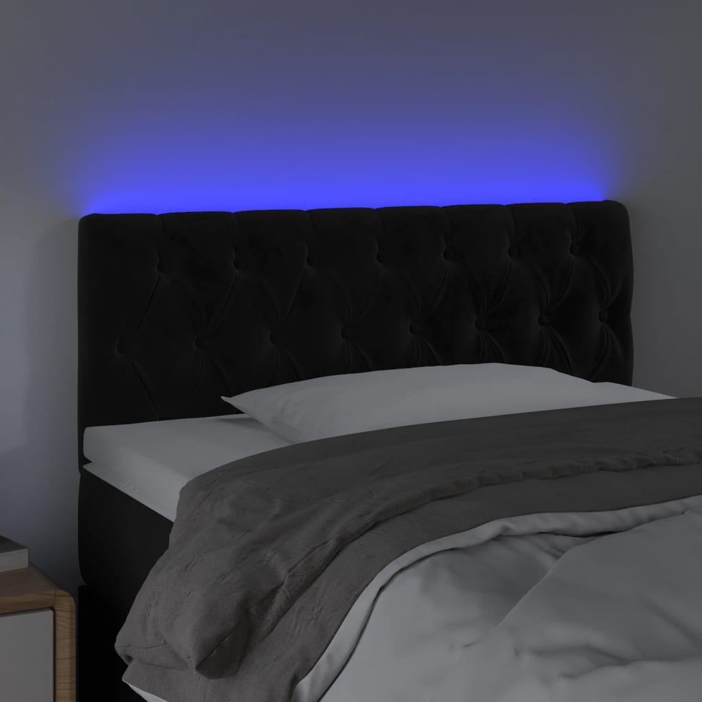 sengegavl med LED-lys 90x7x78/88 cm velour sort