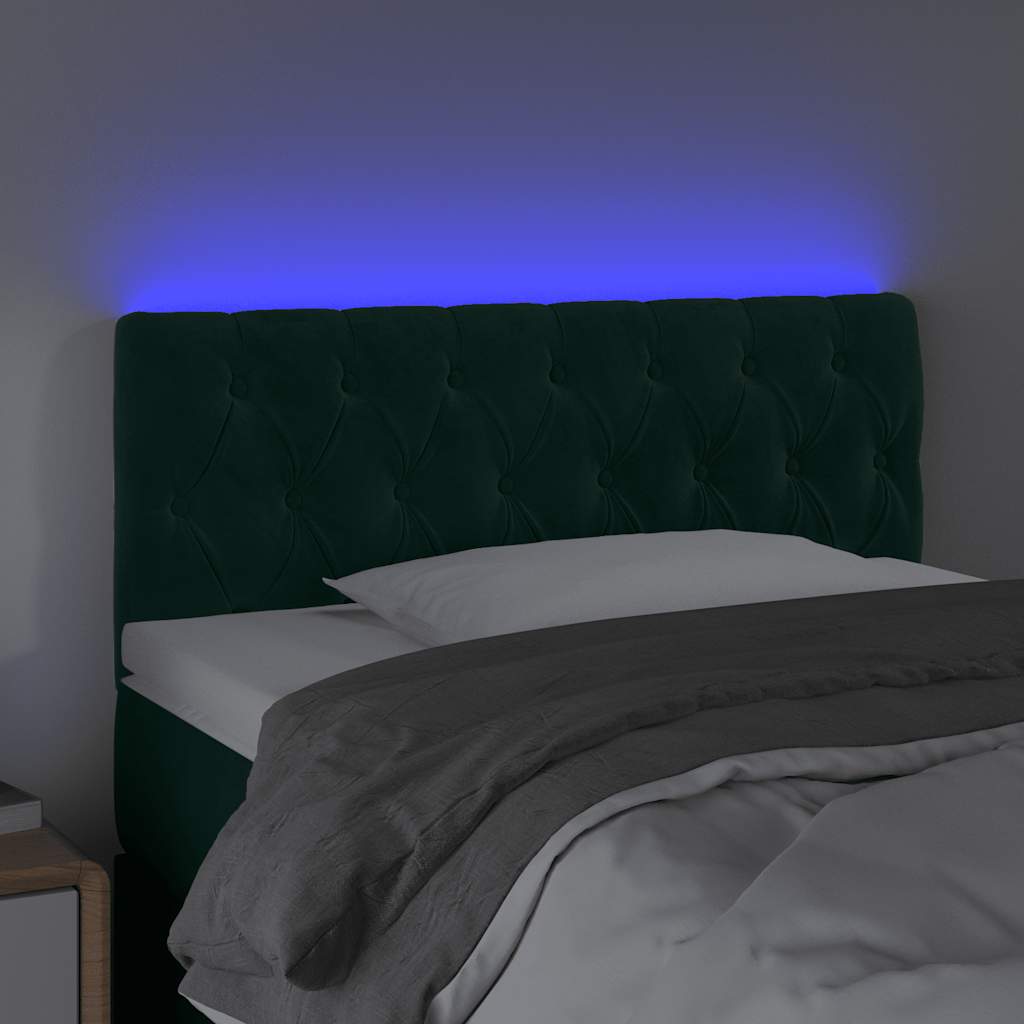 sengegavl med LED-lys 100x7x78/88 cm velour mørkegrøn