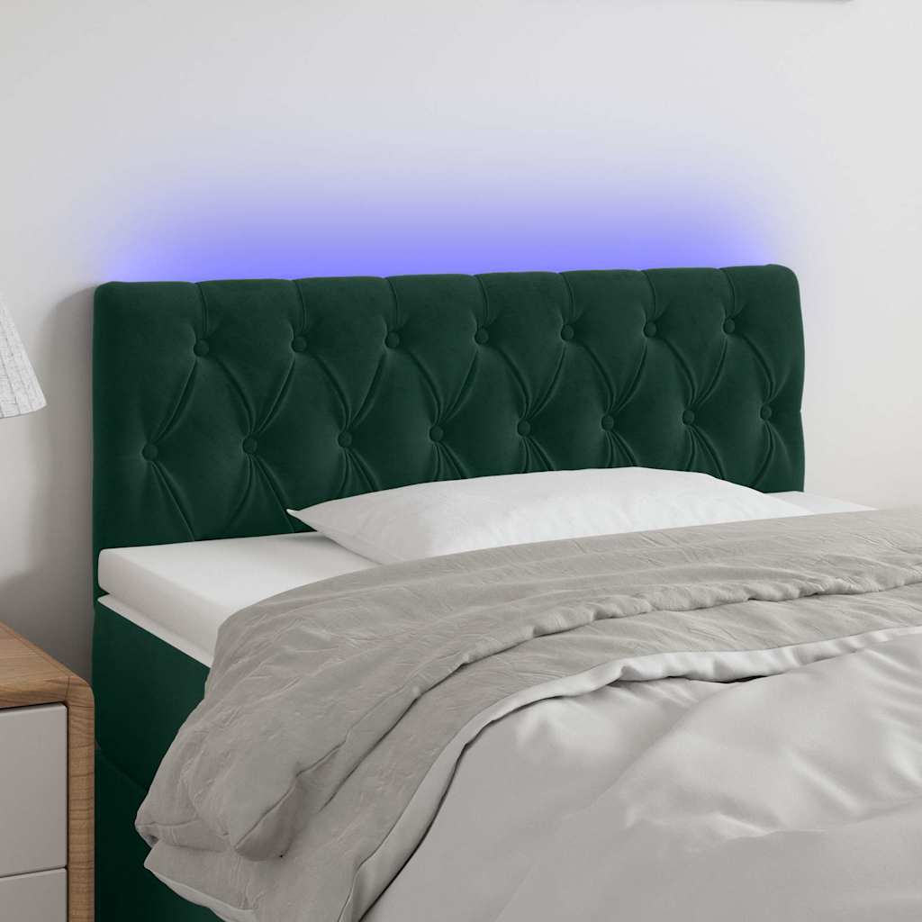 sengegavl med LED-lys 100x7x78/88 cm velour mørkegrøn