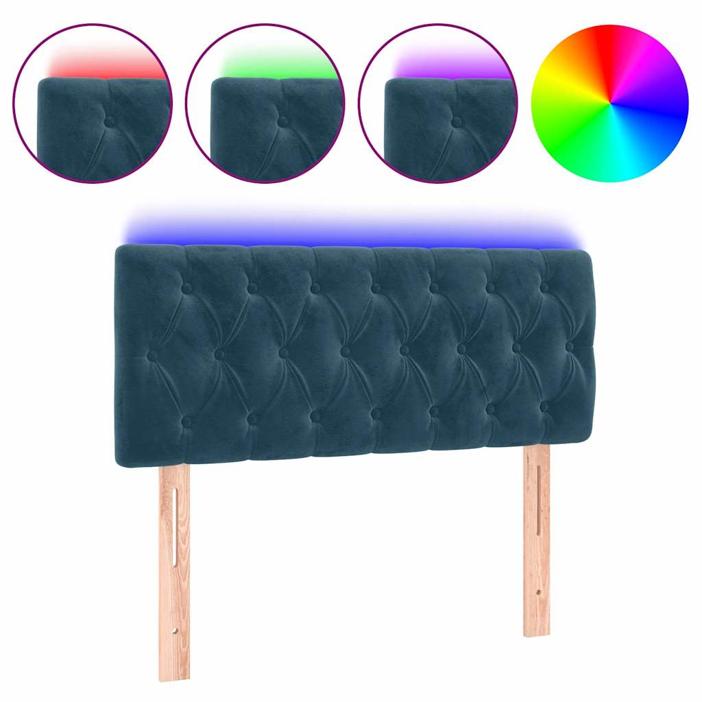sengegavl med LED-lys 100x7x78/88 cm velour mørkeblå