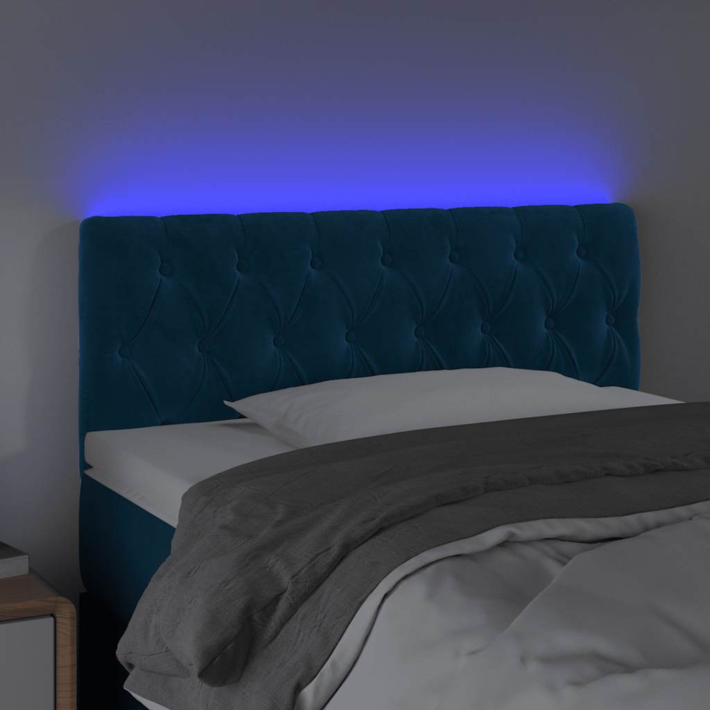 sengegavl med LED-lys 100x7x78/88 cm velour mørkeblå