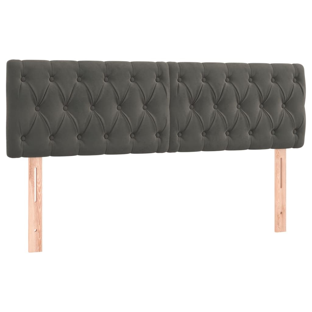 sengegavl med LED-lys 144x7x78/88 cm velour mørkegrå