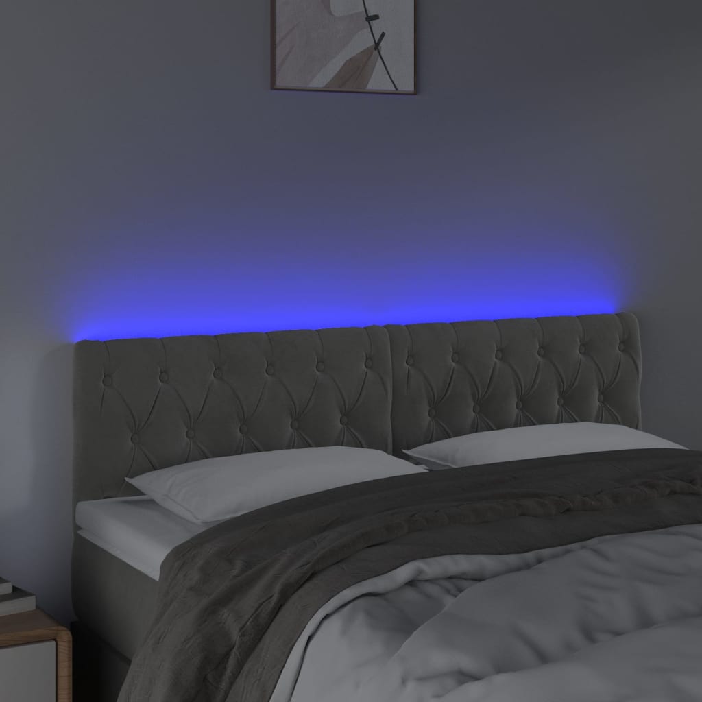 sengegavl med LED-lys 160x7x78/88 cm velour lysegrå