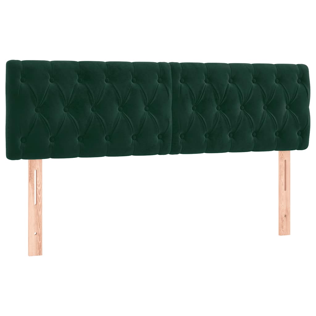 sengegavl med LED-lys 160x7x78/88 cm velour mørkegrøn
