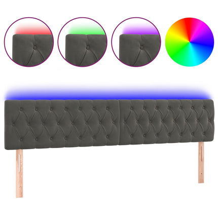 sengegavl med LED-lys 180x7x78/88 cm velour mørkegrå