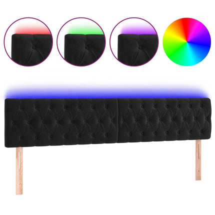 sengegavl med LED-lys 180x7x78/88 cm velour sort