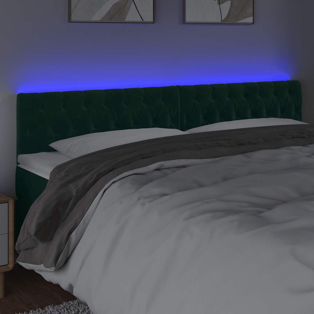 sengegavl med LED-lys 180x7x78/88 cm velour mørkegrøn