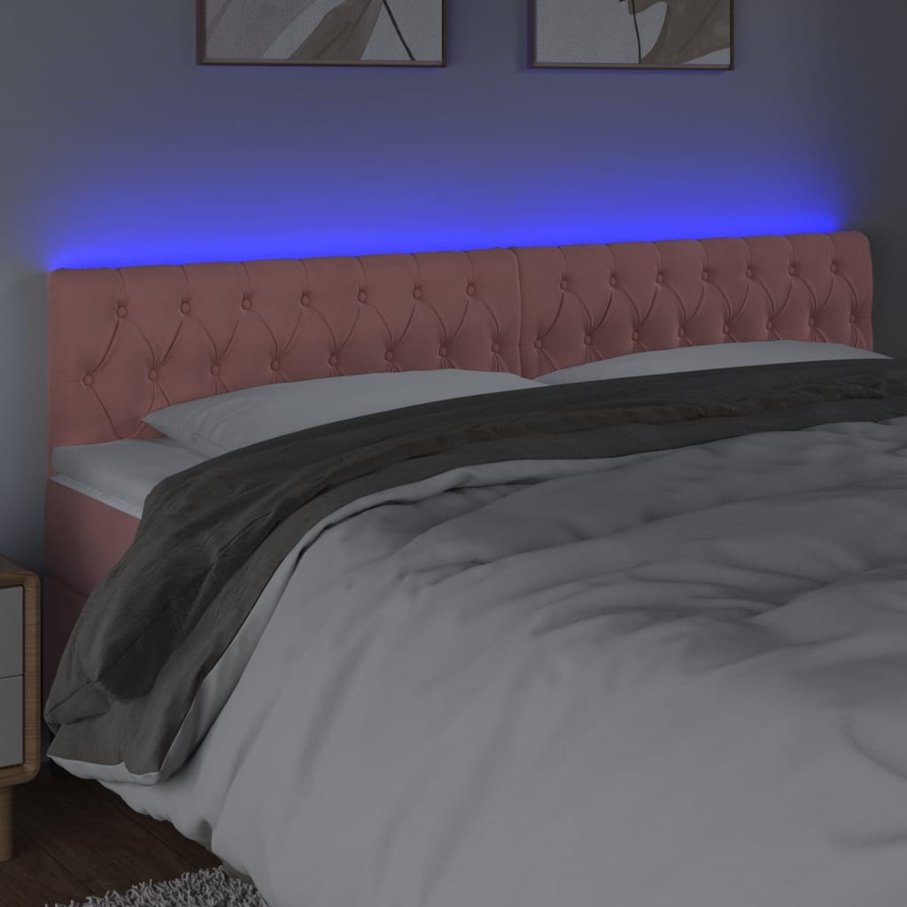 sengegavl med LED-lys 180x7x78/88 cm velour lyserød