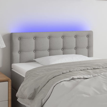 sengegavl med LED-lys 90x5x78/88 cm stof lysegrå