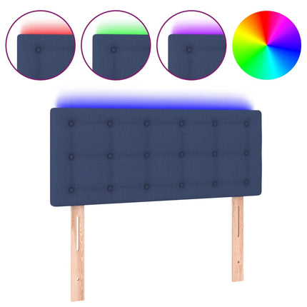 sengegavl med LED-lys 90x5x78/88 cm stof blå