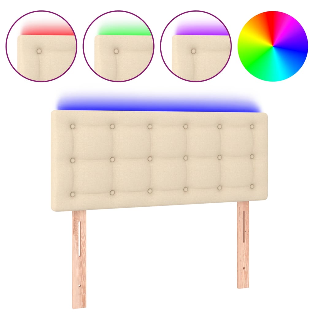 sengegavl med LED-lys 100x5x78/88 cm stof cremefarvet