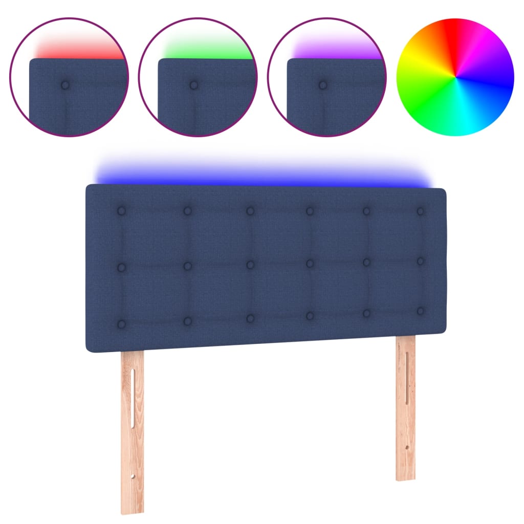 sengegavl med LED-lys 100x5x78/88 cm stof blå