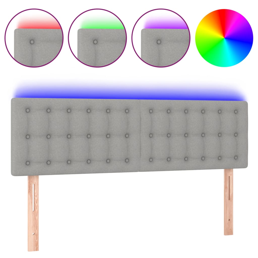 sengegavl med LED-lys 144x5x78/88 cm stof lysegrå