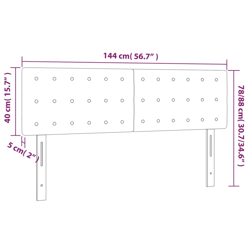 sengegavl med LED-lys 144x5x78/88 cm stof lysegrå