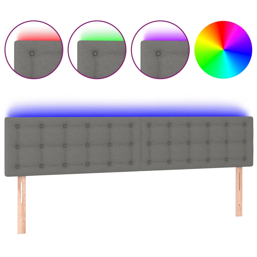 sengegavl med LED-lys 160x5x78/88 cm stof mørkegrå
