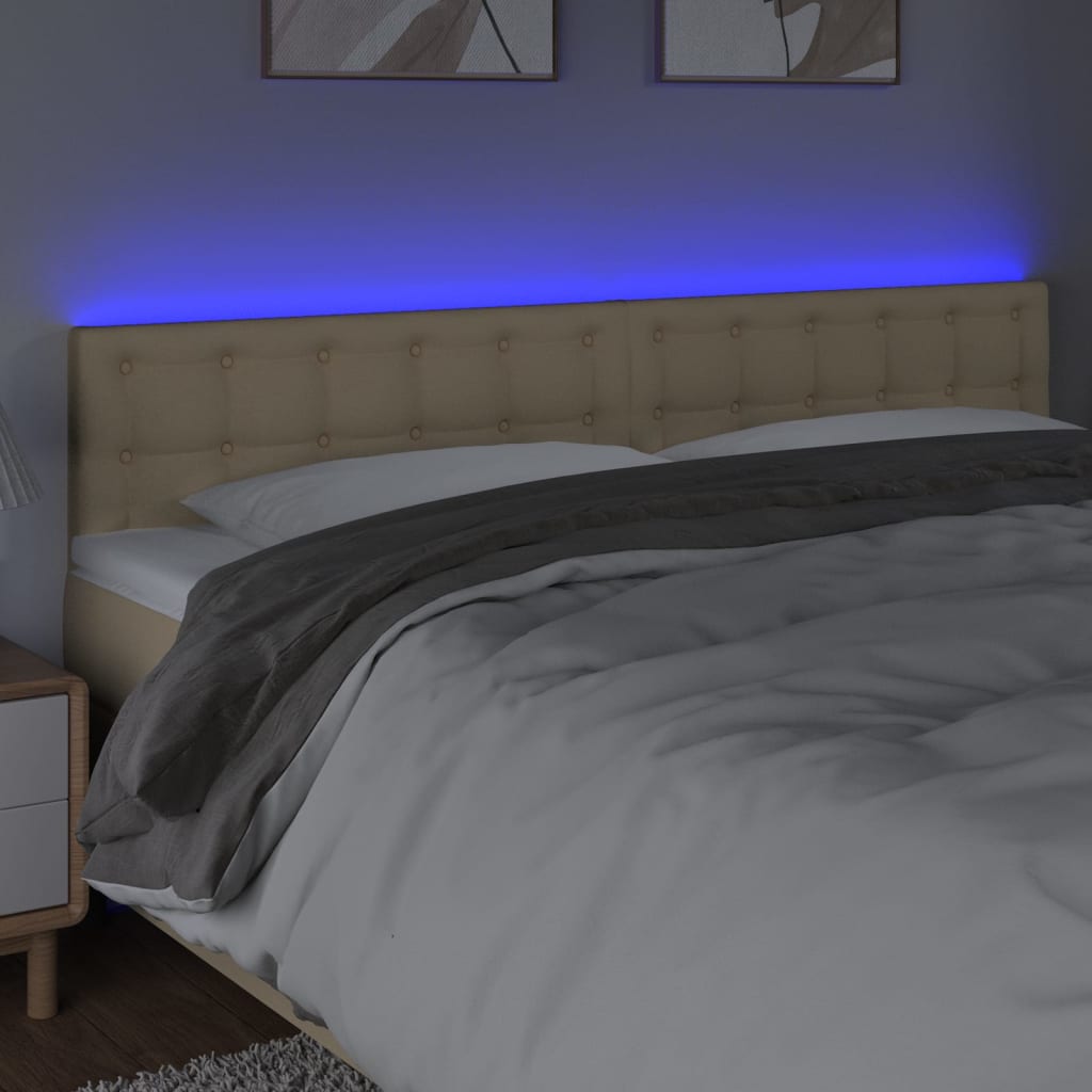 sengegavl med LED-lys 160x5x78/88 cm stof cremefarvet