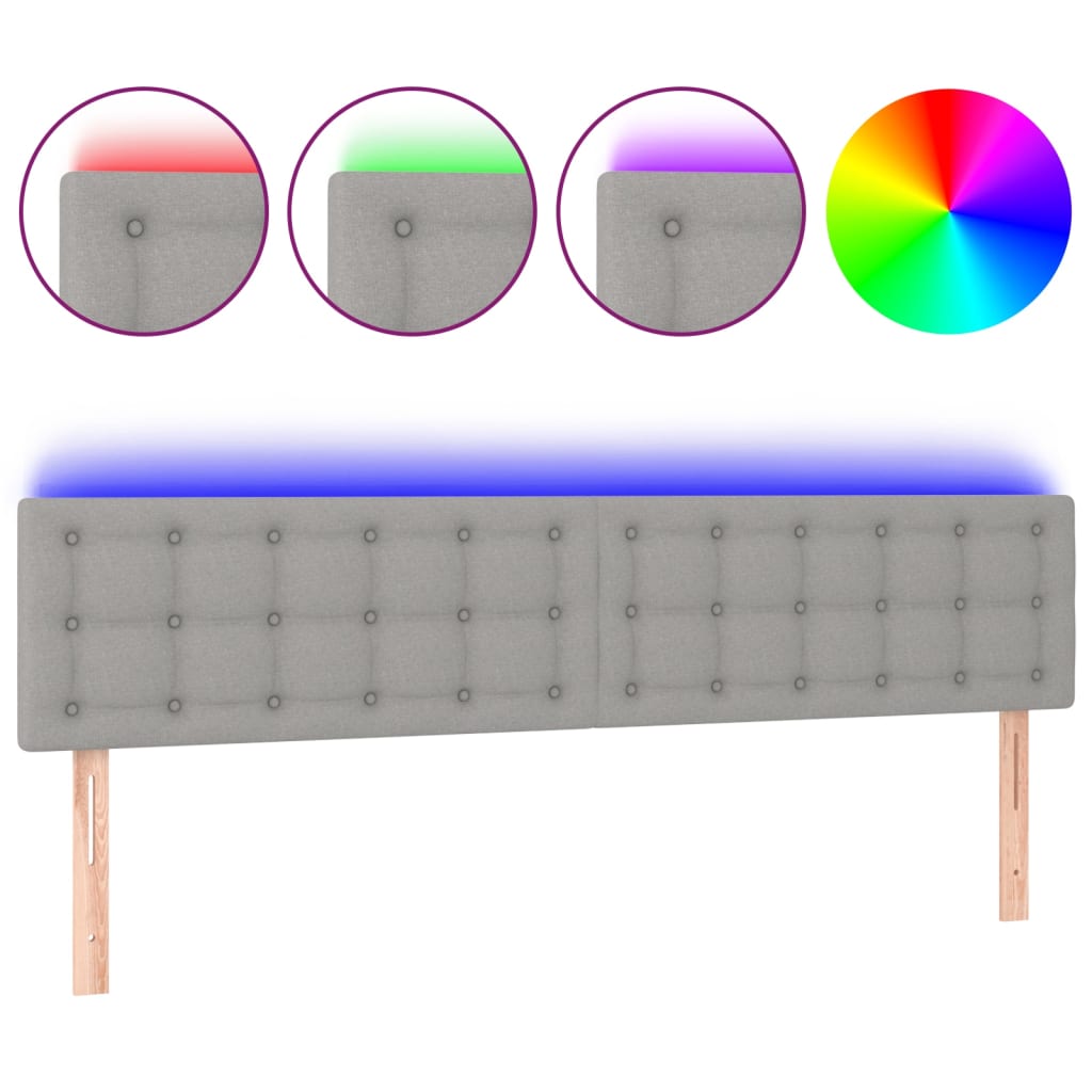 sengegavl med LED-lys 180x5x78/88 cm stof lysegrå
