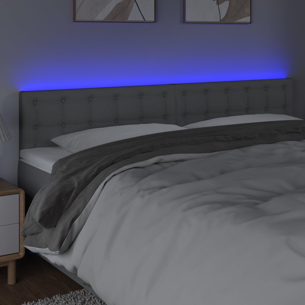 sengegavl med LED-lys 180x5x78/88 cm stof lysegrå